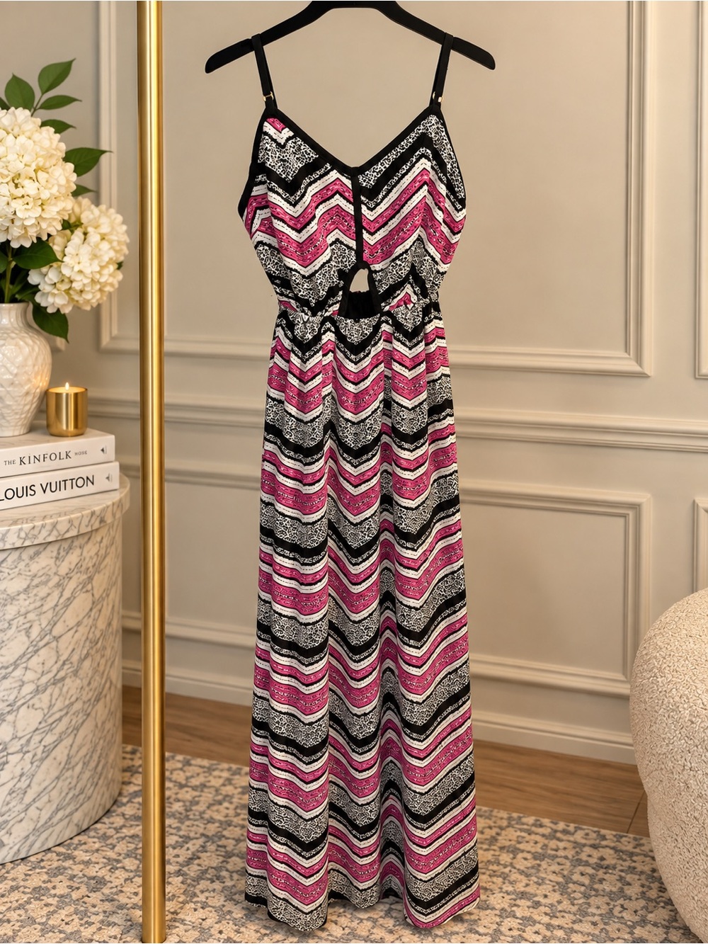 NWT Material Girl Maxi Dress in Pink & Black Size Small
